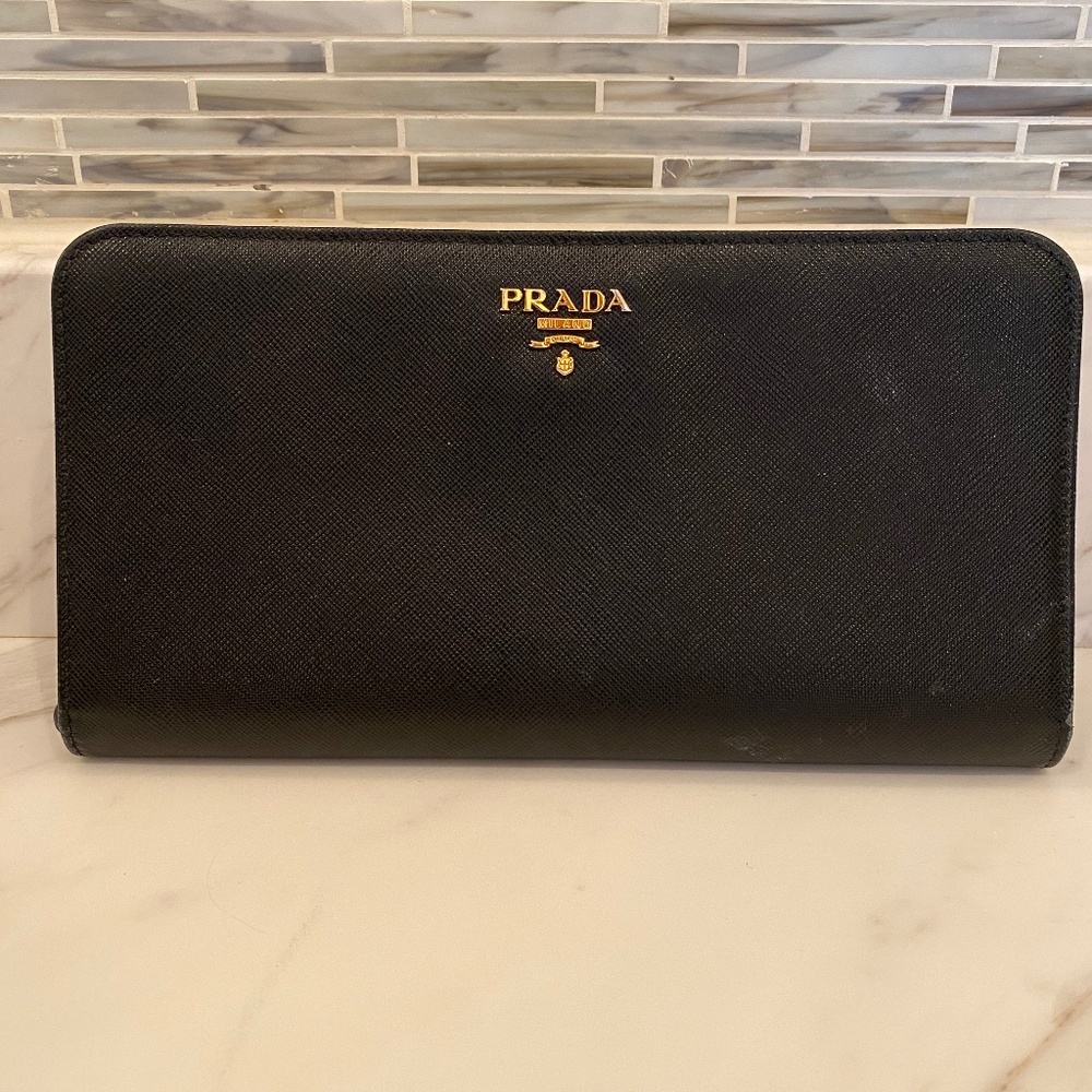 Authentic Prada Large Wallet - Black and White Interior